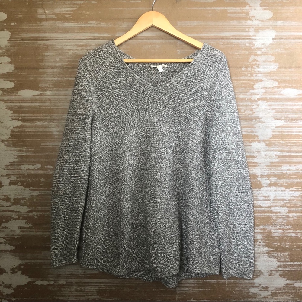 Eileen Fisher 100% Cotton V Neck Marled Sweater